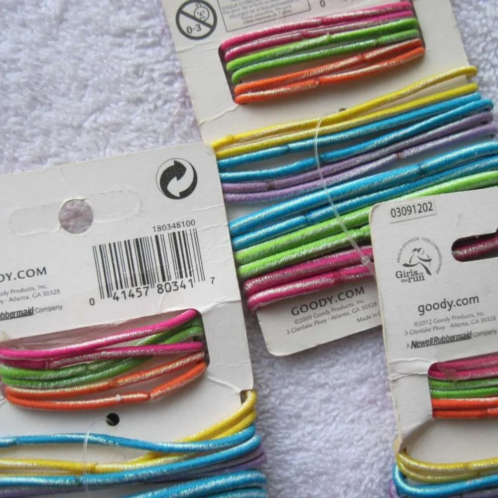 18 Goody Ouchless Ponytailer Hair Band No Metal Elastics 3 Sizes Tinsel Colorful